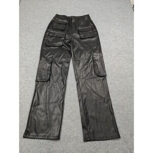 AFRM Sigmund Pants Womens 28 Black‎ Faux Leather Cargo Fleece Lined Zip Pockets